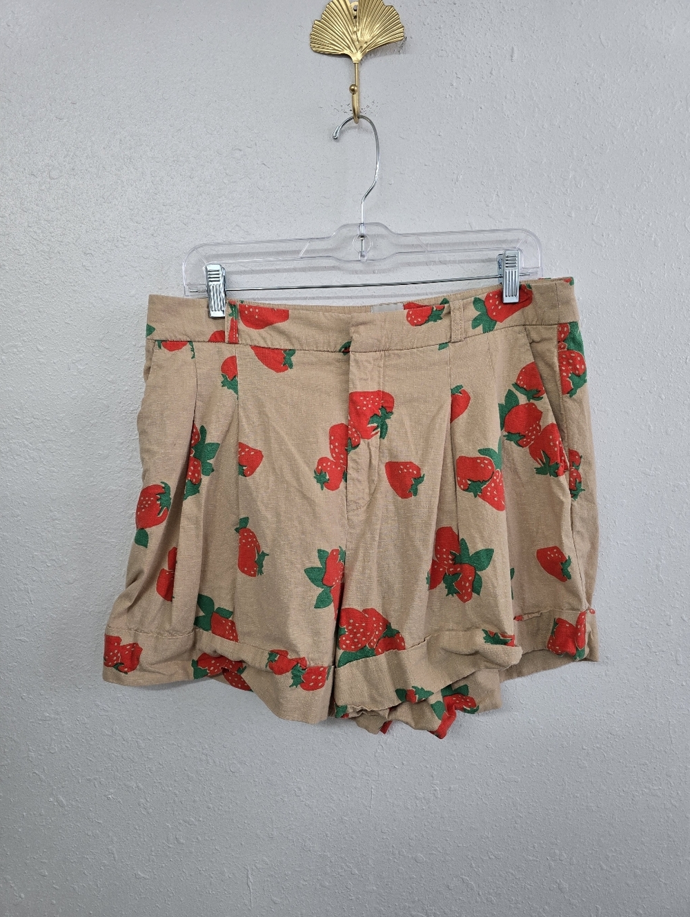 Anthropologie Maeve Avery Strawberry Print Cuffed Trouser Short Linen Blend 12 - Picture 5 of 9